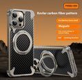 YILI shell carbon fibre magnetic bracket protective phone case for iPhone 16 Pro Max in matte black