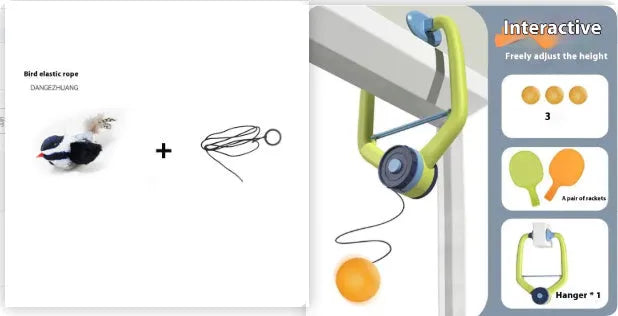 Children's indoor table tennis ball trainer hanging on a door frame with ABS body, PP rack, and tennis ball set