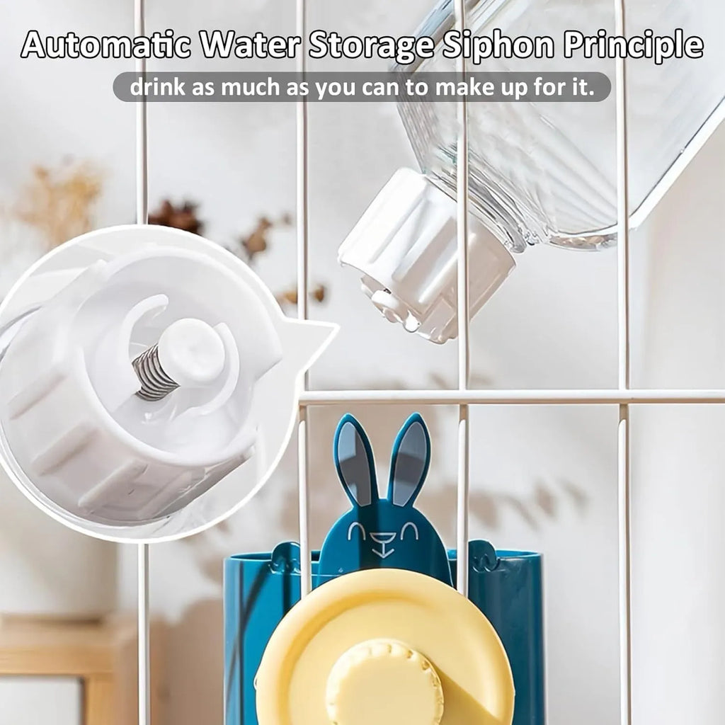 Transparent hanging automatic pet feeder with food and water compartments for small animal cages