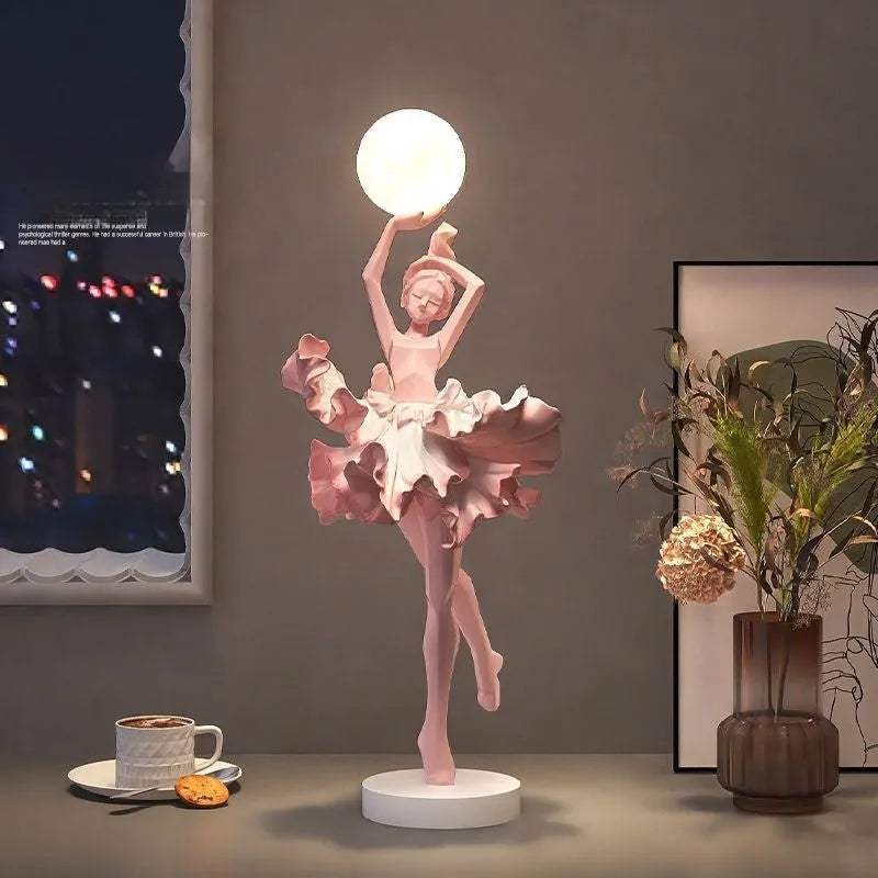 Art girl themed resin night lamp ornament with USB charging in black gold, white, pink, or light blue.