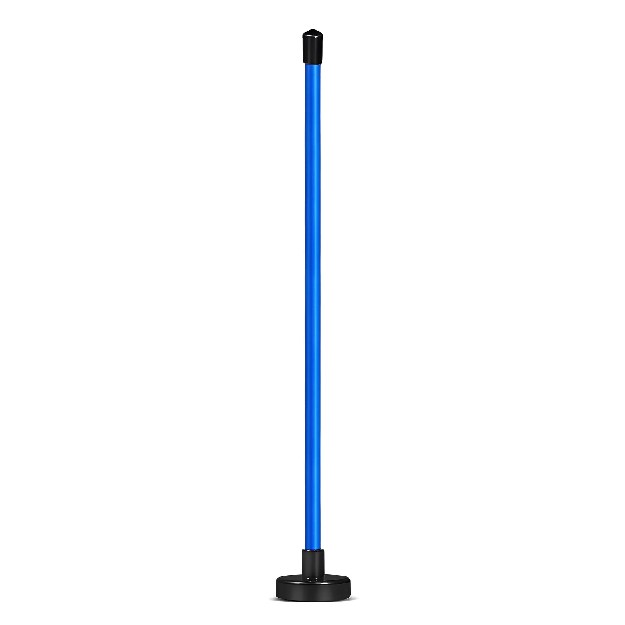 Red aluminium alloy golf swing trainer with magnetic baseball bar alignment tool on a green background.