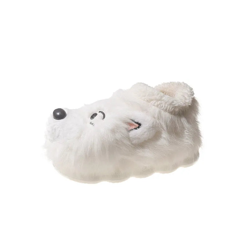 Grey and white cotton ankle wrap slippers with plush upper and non-slip sole