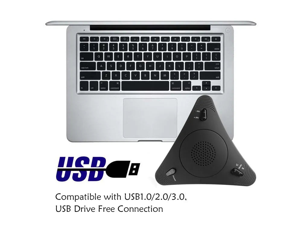 Black omnidirectional USB conference microphone with echo cancellation and noise reduction