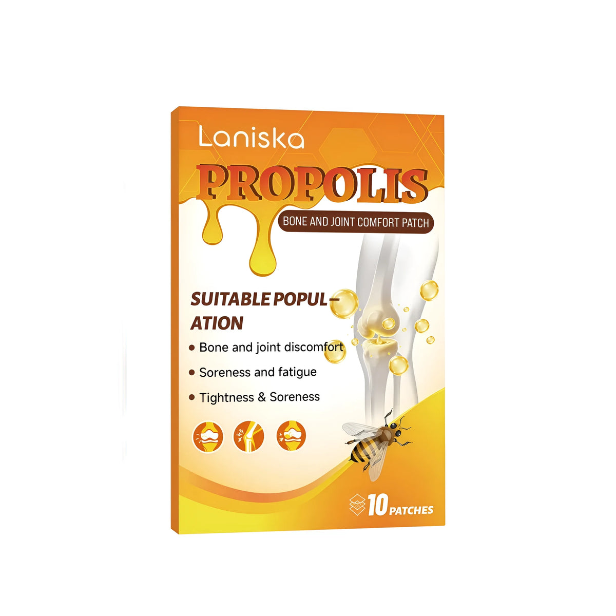 Bone and joint comfort patch pack of 10 pieces with mineral oil, beeswax, petrolatum, vitamin E, turmeric root extract and propolis extract