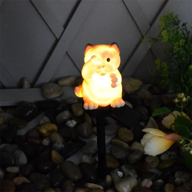 Cat-shaped solar lawn light for garden decoration in brown or grey colour options