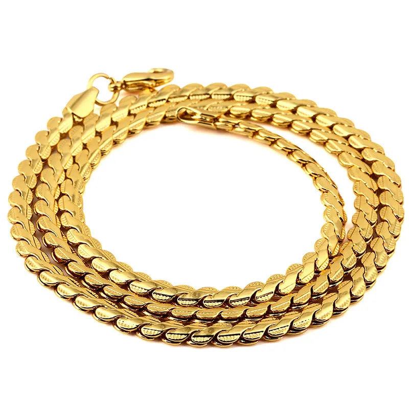 Unisex gold electroplated copper necklace with 55cm snake bone chain and diamond-shaped modelling