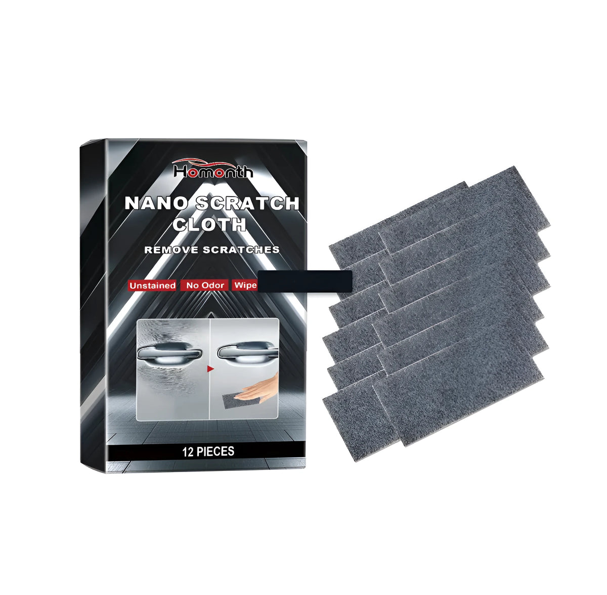 Automotive nano scratch repair cloth set, 12 chemical fibre cloths 20x10cm in a box