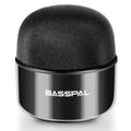 A small black plastic waterproof portable Bluetooth speaker with control buttons.