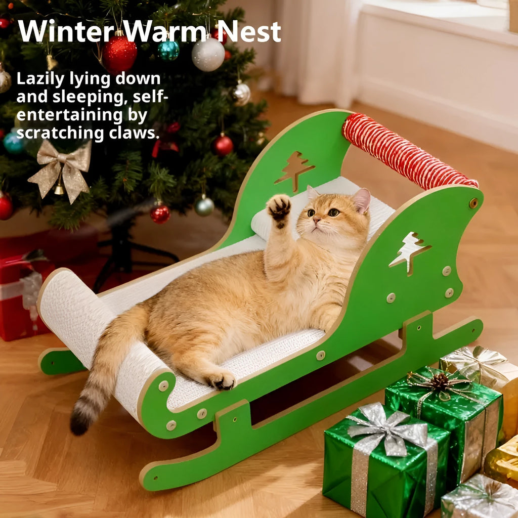 Christmas Sled Cat Scratcher Bed made of corrugated paper in minimalist style