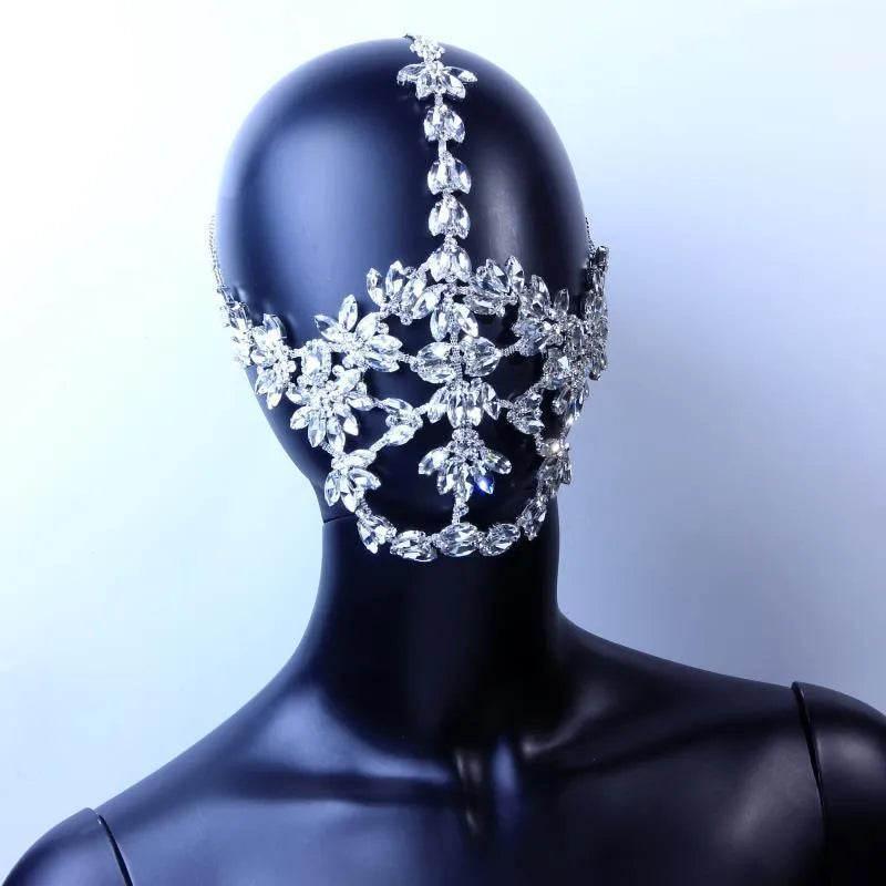 Silver rhinestone face mask, plastic decorative mask in an OPP bag for party and gift use