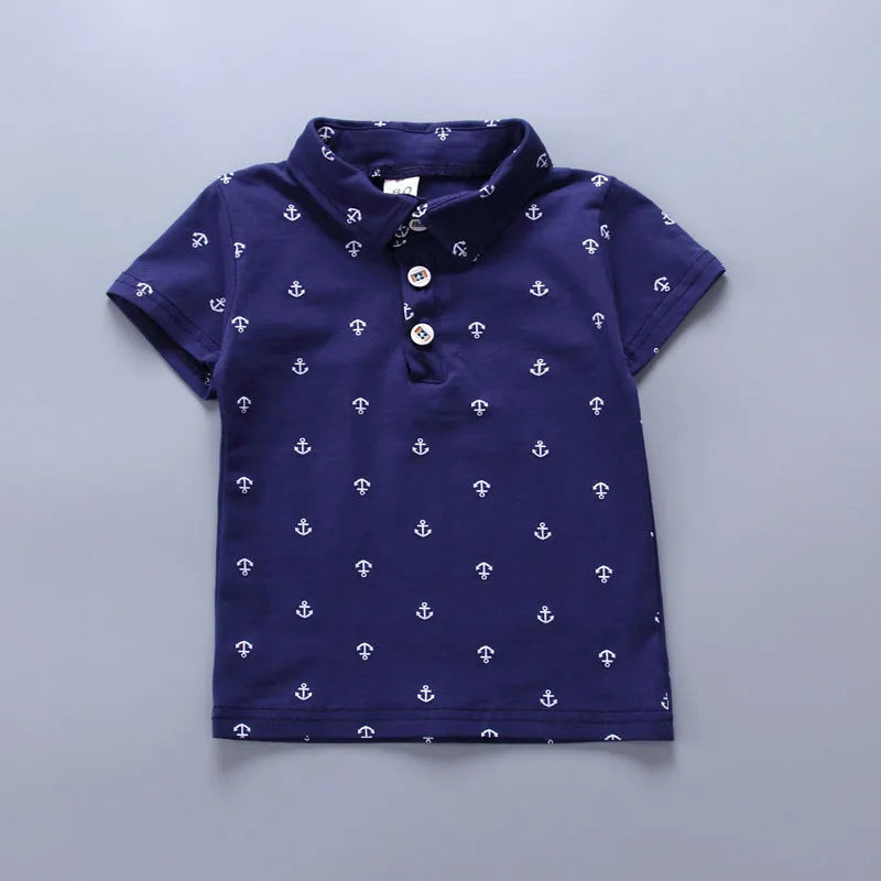Anchor printed short sleeve cotton romper set for infant boy or girl in blue.