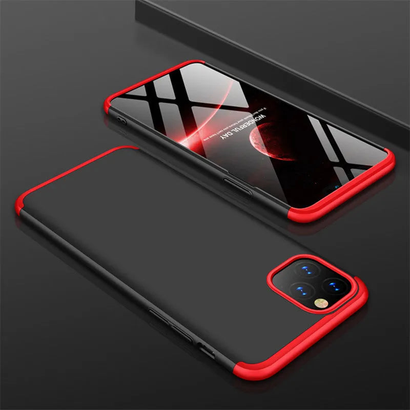 Three-section PC back cover for Apple iPhone 11 in black, blue, gold, pink, and red solid colours