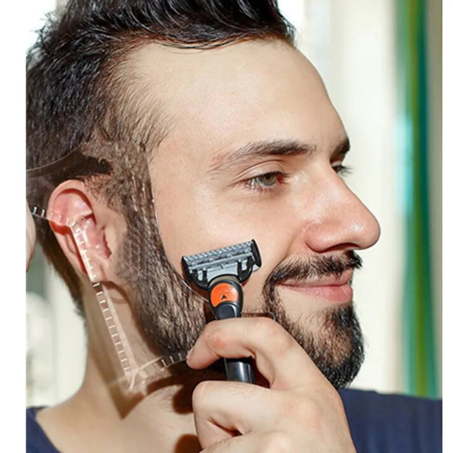Beard styling comb with ABS plastic handle for symmetric trimming lines, 20.5x10.5x0.35cm, black colour