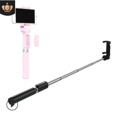 Aluminium Bluetooth selfie stick with remote control and tripod bracket extended with smartphone attached