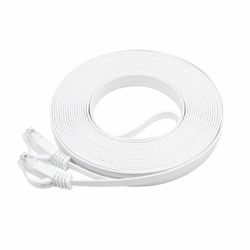 CAT6 unshielded flat network cable 0.5m in white with RJ45 connectors for router broadband