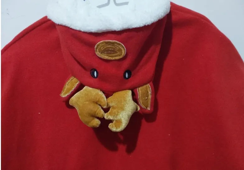 Reindeer poncho Christmas cloak costume for children, suitable for heights 80cm to 160cm, eight size options available.