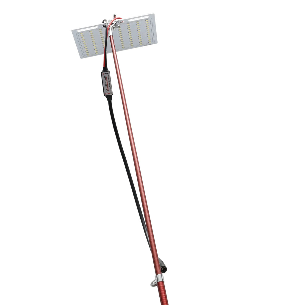 White LED fishing rod light with remote control on telescopic pole for night fishing and outdoor lighting
