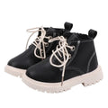Boys leather short boots with synthetic upper and rubber sole in beige colour, side view