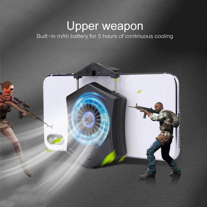 Black mobile phone radiator with aluminium alloy heatsink and dual turbo cooling fans for gaming consoles