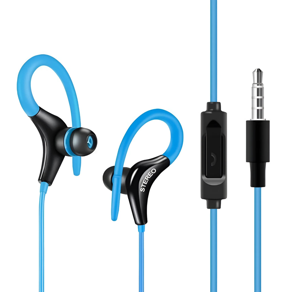 Wired earhook headphones with super bass for sport in five colour options