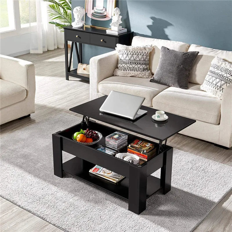 Black lift-top plate type tea table for living room and office, multi-function modern simplicity design