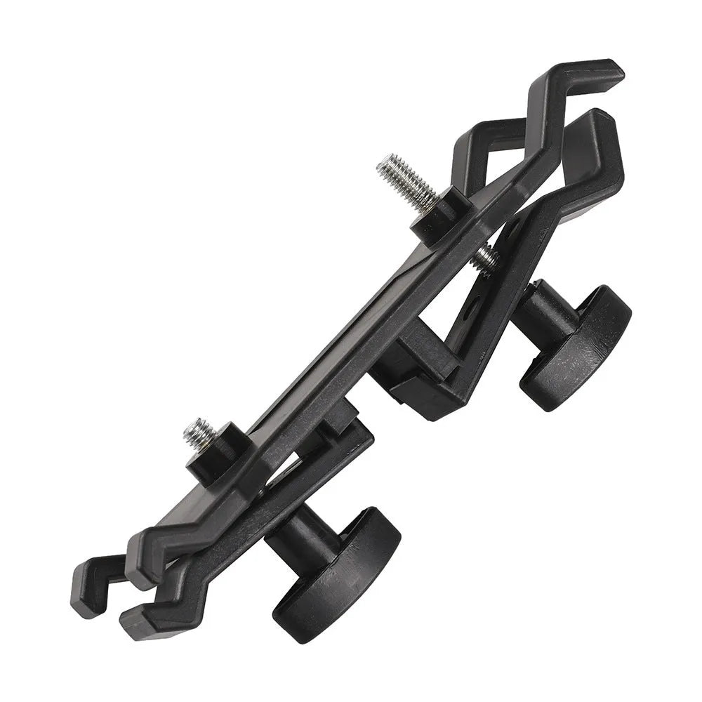 Black ABS plastic umbrella clip for iPhone tripod mounting during rainy filming