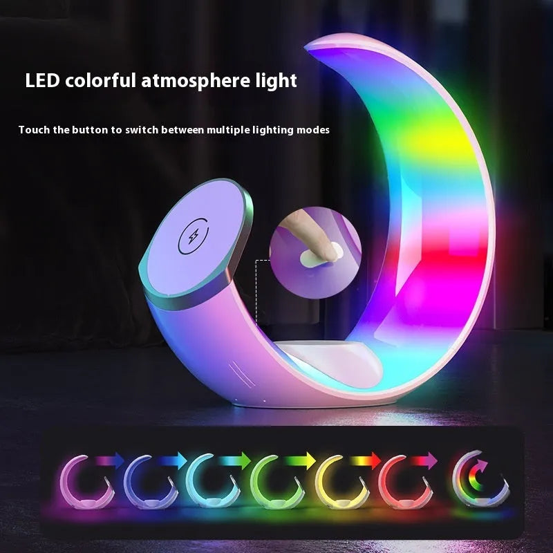 White wireless ambience light and charger with Type-C port and 18W output