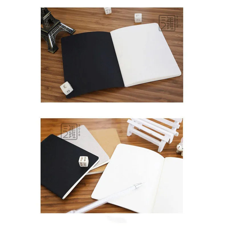 Retro plain colour graffiti sketchbook in black, white, cowhide, or grey cover.