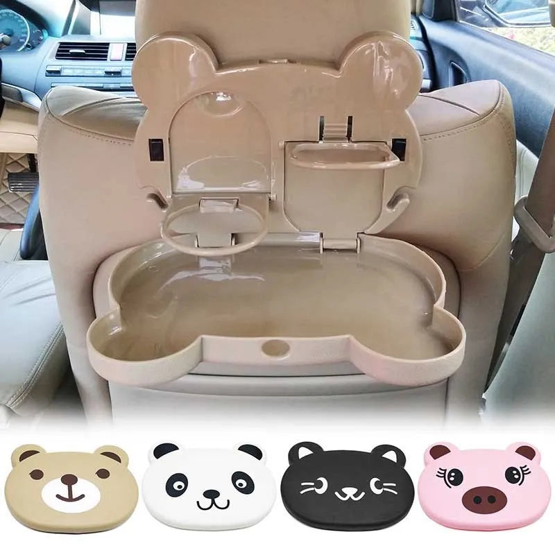 Child car seat table tray in white PP with side hooks, 20 by 23.5 cm, for drinks and snacks