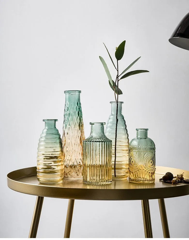 Electroplating colourful glass vase with bright gloss finish and thicker stable base, size 6.3x13cm