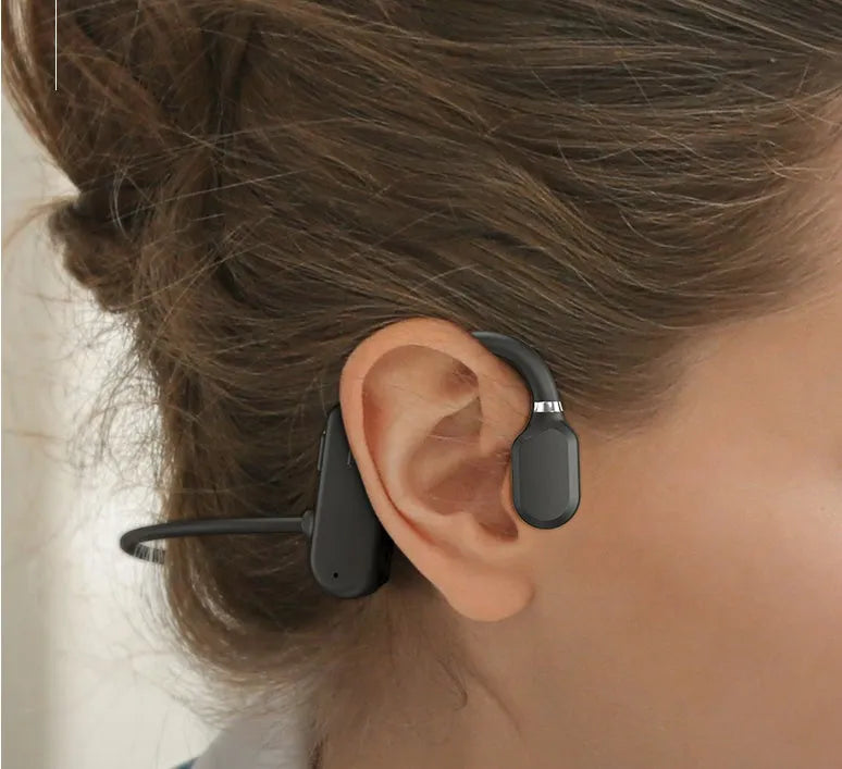 Non-ear wireless sports headphones in black, open-ear air conduction design with BK3266 chip and IPX4 rating
