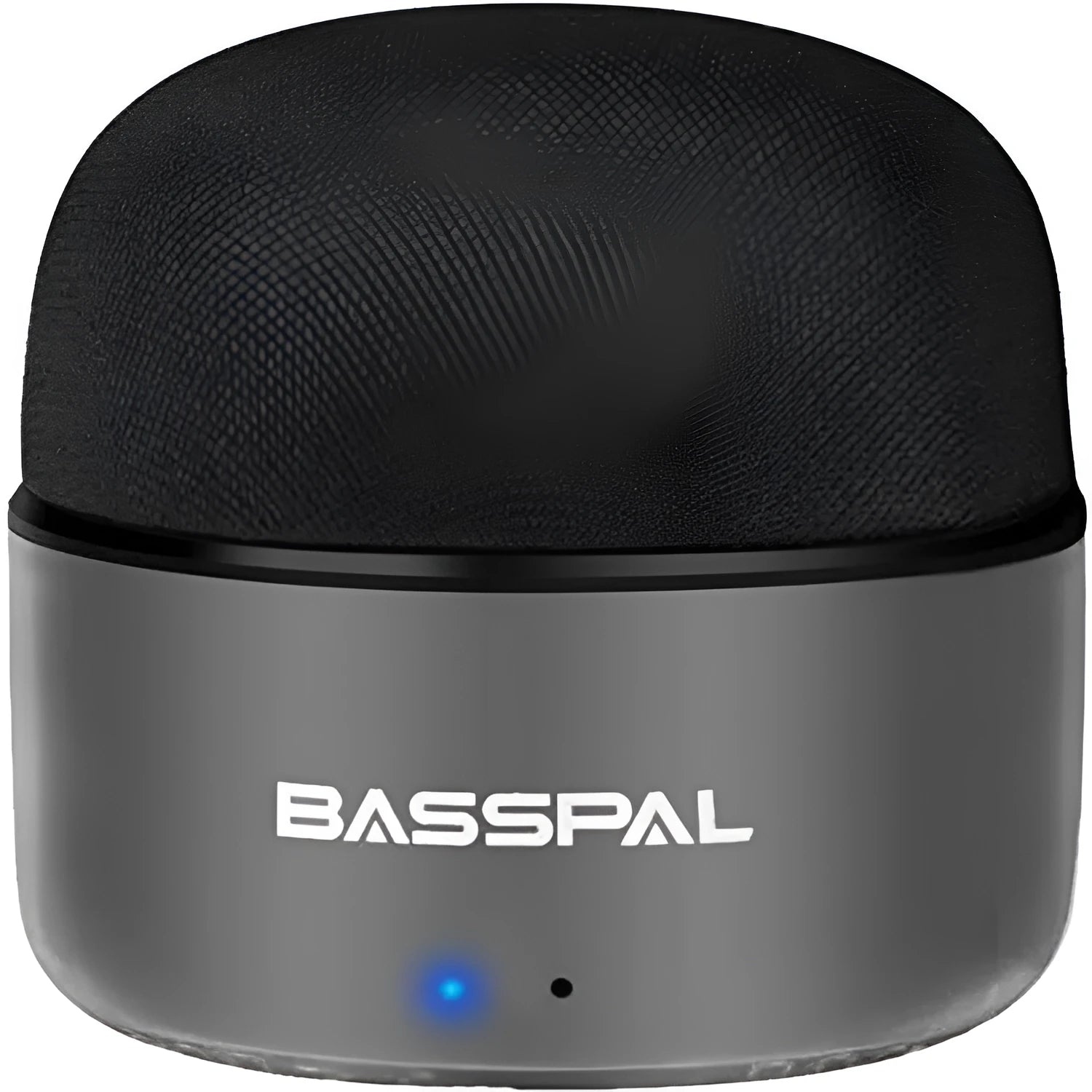A small black plastic waterproof portable Bluetooth speaker with control buttons.
