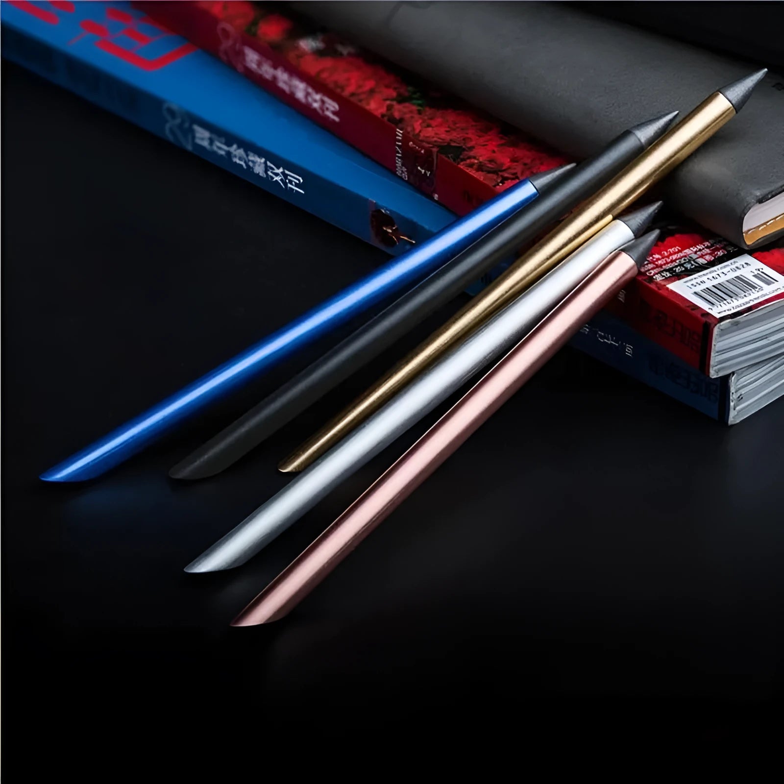 Silver Inkless Metal Pen with 0.5mm alloy nib, presented in box with spare nib and pen bag.