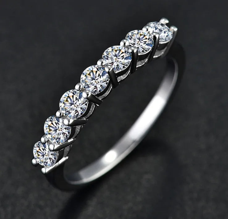 925 sterling silver ring with round Hearts and Arrows cut synthetic moissanite, silver finish