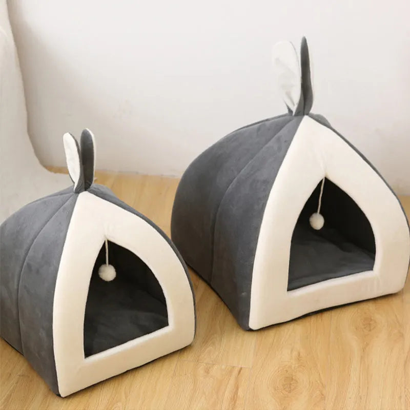 Rabbit ear Mongolian nest pet bed in grey with Arctic velvet cover, for cats and dogs