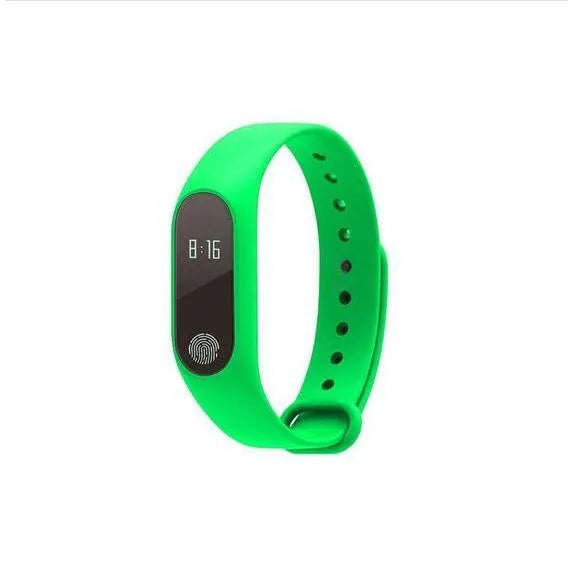Motion intelligent hand ring fitness tracker in six colours on a wrist, showing heart rate and step display.