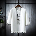 Men's round neck 100% cotton printed t-shirt in black, khaki or white with middle sleeve