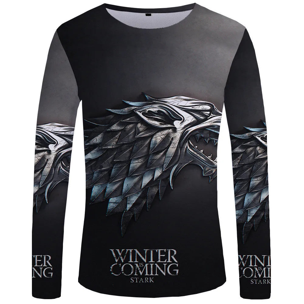 Men's long sleeve T-shirt with skull print, soft elastic fabric, sizes S-4XL, casual sports top