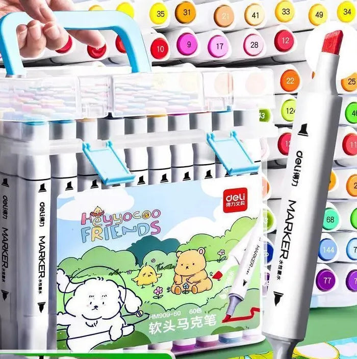 Quick-drying opaque double-head watercolour pens with elastic soft pen head, 150mm, in various colours