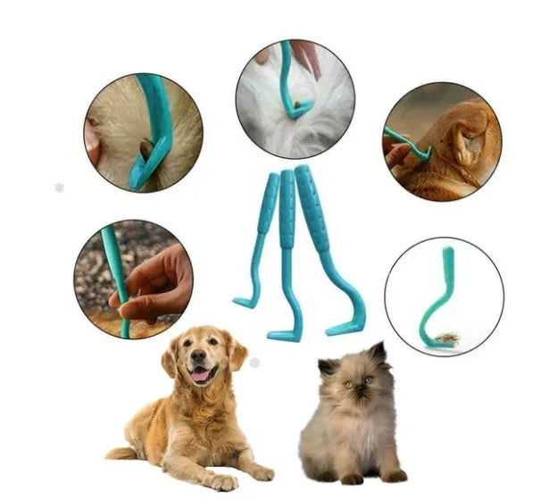 Blue plastic flea tick extractor for removing ticks and fleas from pets, shown on a white background