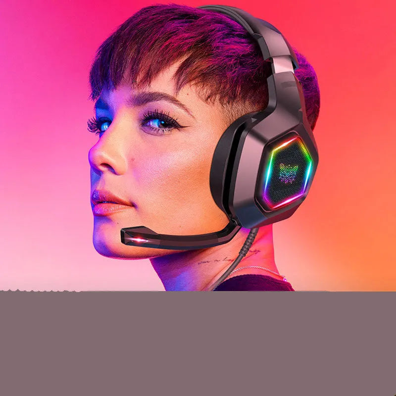 Black wired gaming headset with microphone, 3.5mm plug, 50mm drivers, and 2.2m braided cable
