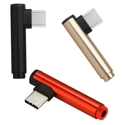 Type-C to 3.5mm audio and charging 2-in-1 adapter with aluminium alloy shell in multiple colours