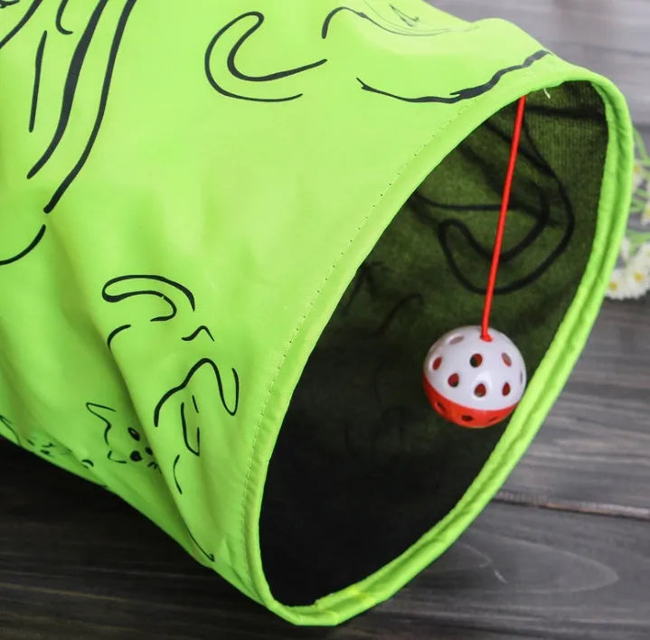 Foldable printed paper cat toy tunnel, 25 cm diameter and 51 cm length, for indoor cats