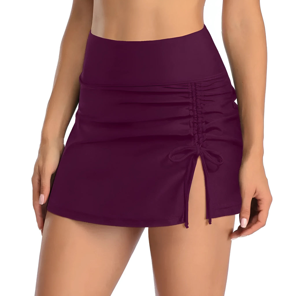 Women's solid colour lace swimming trunks in briefs style with polyester fabric