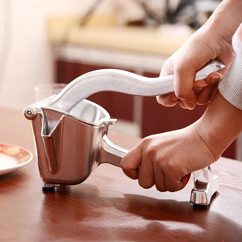 Silver heavy-duty aluminium alloy lemon squeezer with large bowl and press lever.
