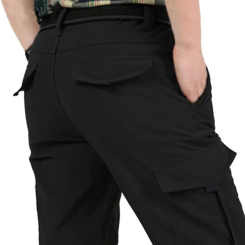 Multi-pocket sports loose cargo trousers high waist straight leg thick black colour autumn winter