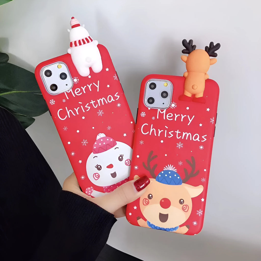 Christmas-themed silicone back cover phone case for iPhone models with festive holiday colours