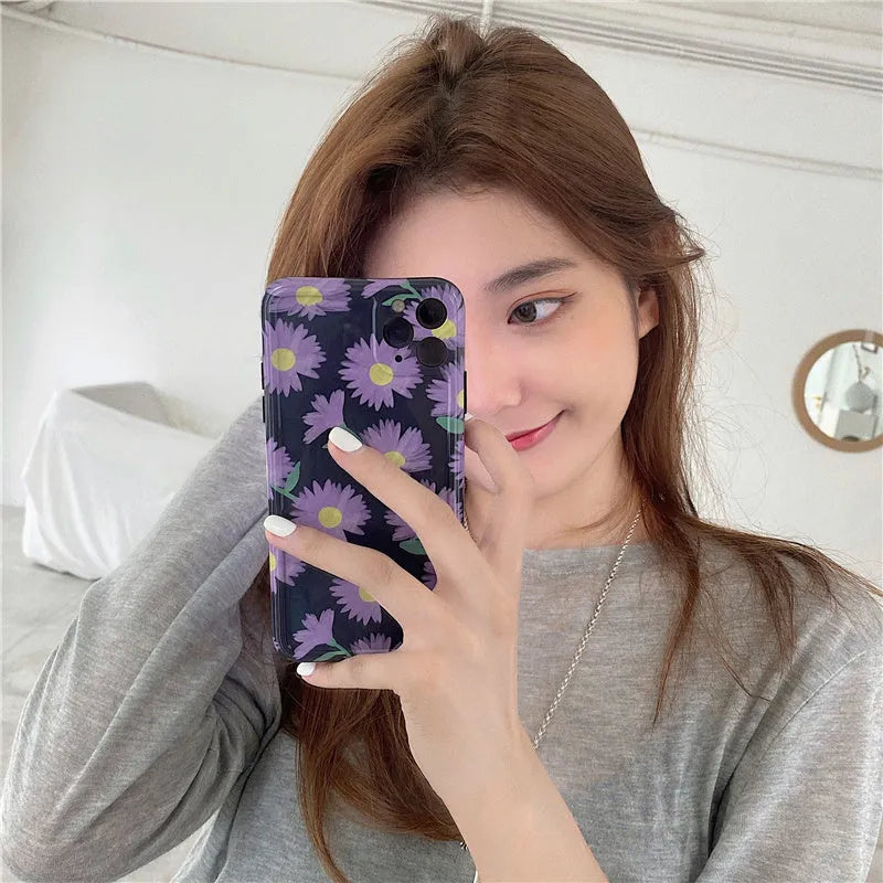 Purple daisy mobile phone case with soft gel texture for iPhone 11 and other Apple models