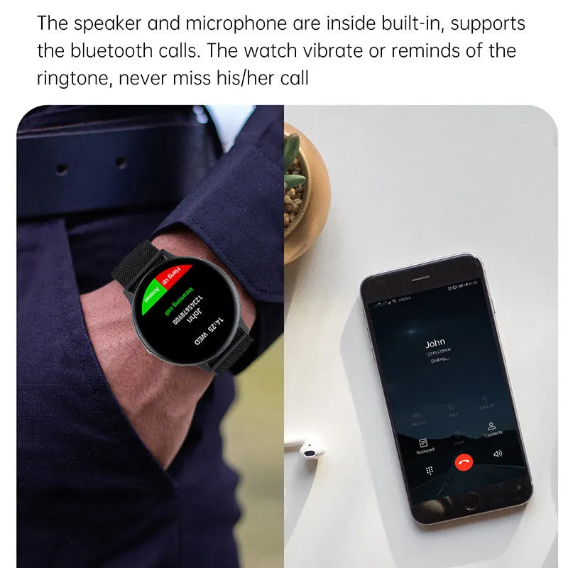 Smart bracelet with touch screen displaying health metrics and call function
