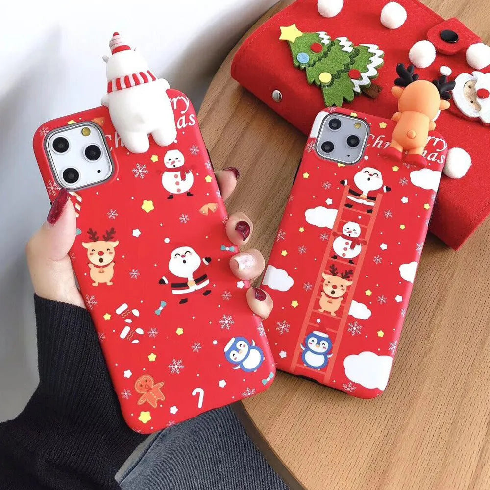 Christmas-themed silicone back cover phone case for iPhone models with festive holiday colours